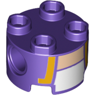 Lego Brick Round 2 x 2, Pin Holes with Gold Lapels and White Undershirt Print / Dark Purple
