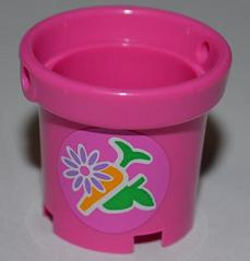 Lego Container, Bucket 2 x 2 x 2 with Handle Holes with Flower, Carrot, and Apple Pattern (Sticker) - Set 3189