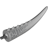 Lego Animal Body Part, Dinosaur, Indominus Rex Tail, with Spikes and Pin, Metallic Silver Stripes Print / Light Bluish Gray