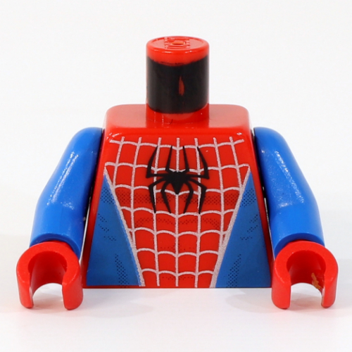 Lego Torso Bodysuit, Blue Sides, Silver Webbing and Black Spider Print (Spider-Man), Blue Arms, Red Hands / Red