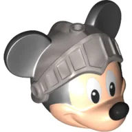Minifig Head Special with Black Mouse Ears and Nose, Flat Silver Knight Helmet Print (Mickey Mouse) / Light Nougat
