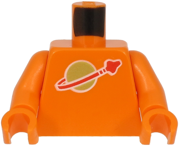 Lego Torso with Classic Space Logo High on Torso Pattern, Inside with Ribs (second reissue) / Orange Arms / Orange Hands
