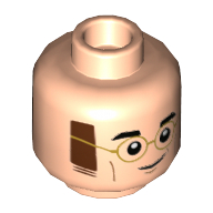 Lego Minifig Head James Potter, Gold Glasses, Reddish Brown Sideburns, Smirk / Open Mouth Smile Print / Light Nougat