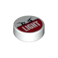 Tile Round 1 x 1 with Two Eyes and 'LIGHT' on Red Print