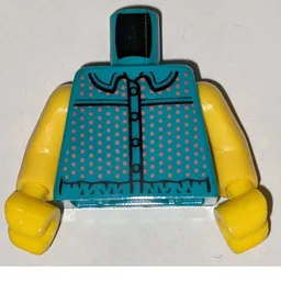 Torso, Vest Top, Pink Dots, Black Trim, Buttons, Pockets Print, Yellow Arms and Hands / Dark Turquoise