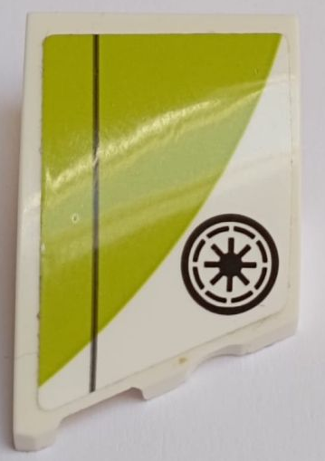 Lego Wedge 3 x 2 Left No Studs with Lime Panel, Black Line and SW Galactic Republic Logo Pattern (Sticker) - Set 75333