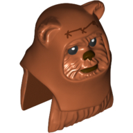 Lego Minifig Head Special, Ewok with Dark Orange Hood with Reddish Brown Stitching Print (Wicket) / Reddish Brown
