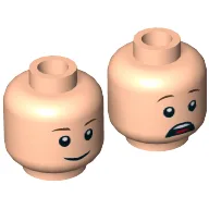 Minifig Head Gray, Brown Eyebrows, Pupils, Smile / Scared Print / Light Nougat