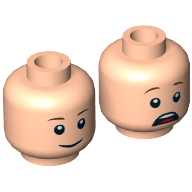 Lego Minifig Head Gray, Brown Eyebrows, Pupils, Smile / Scared Print / Light Nougat