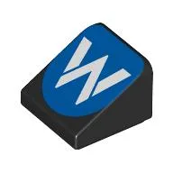 Brick Sloped 30° 1 x 1 x 2/3 with White 'W' on Blue Background Print / Black