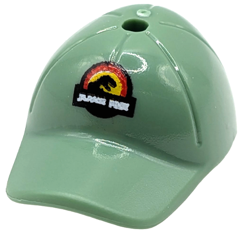 Lego Minifigure, Headgear Cap - Short Curved Bill with Seams and Hole on Top with Jurassic Park Logo Pattern