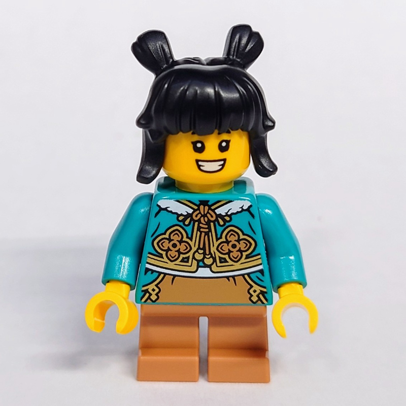 Lego Kid, Dark Turquoise Torso, Medium Nougat Legs, Black Hair