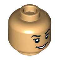 Minifig Head, Raised Eyebrows, Questioning Look/Smile Print / Warm Tan