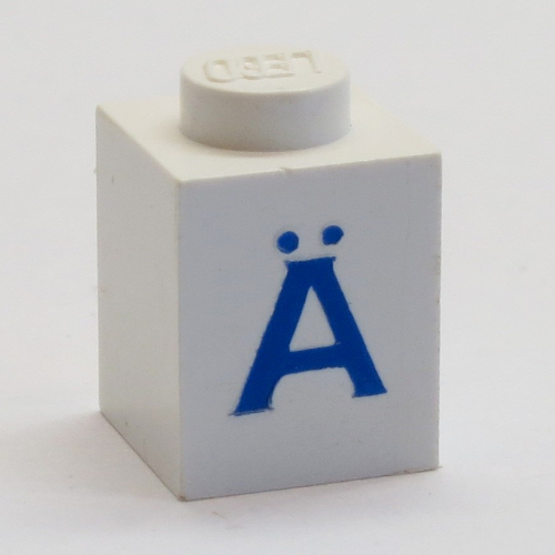 Lego Brick 1 x 1 with Blue 'Ä' Print / White