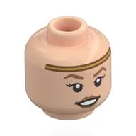 Minifig Head Edith Crawley, Gold Headband, Dark Orange Eyebrows, Peach Lips, Open Mouth Smile / Worried / Light Nougat