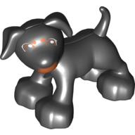 Lego Duplo Animal Dog Large Paws with Open Mouth and Spots between Eyes, Brown Neck Print / Black