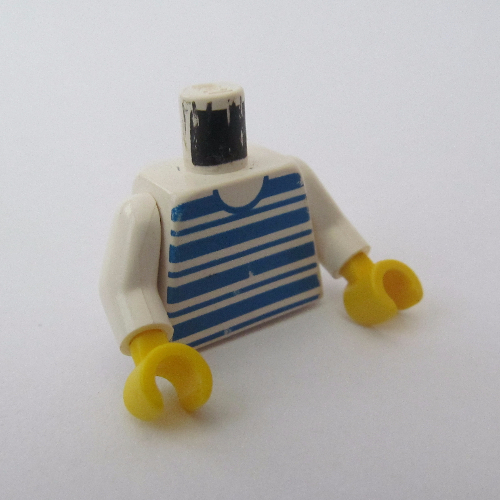 Lego Torso Horizontal Blue Stripes Print, White Arms, Yellow Hands / White