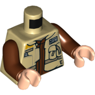 Lego Torso Jacket with Dark Tan Belts and Reddish Brown Undershirt Print (Rebel Trooper), Reddish Brown Arms, Light Nougat Hands / Tan