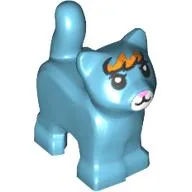 Animal, Cat, Kitten, Short Tail, with Orange Pony, White Nose Print / Medium Azure