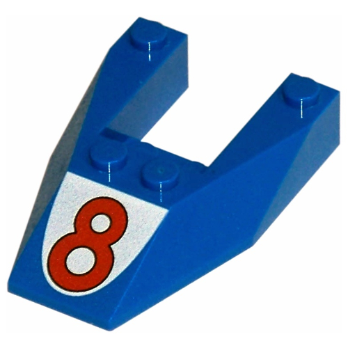 Lego Brick Wedged, Sloped 6 x 4 Cutout, No Stud Notches with Red '8' Print