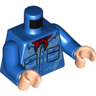 Lego Torso Shirt, Pockets, Red Sash, Wet Print, Blue Arms, Light Nougat Hands / Blue
