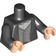 Lego Torso Jacket, Dark Bluish Gray Vest, White Shirt Print, Black Arms, Light Nougat Hands / Black