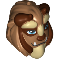 Lego Mask Beast with Reddish Brown Horns, Blue Eyes, Fangs and Tan Beard, Narrow Eyes Print / Medium Nougat