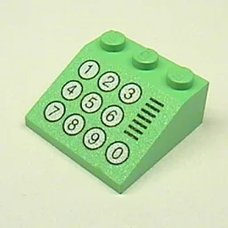 Brick Sloped 33° 3 x 3 with Ten Buttons Print [Keypad] / Medium Green