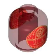 Minifig Head (No Face), Gold Death Star Print / Trans-Red