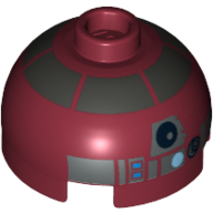 Lego Brick Round 2 x 2 Dome Top, Hollow Stud with Silver Astromech Droid Print (R4-P17) / Dark Red