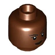 Minifig Head Shuri, Dual Sided, Eyebrows, Dark Brown Lips, Lopsided Grin / Clenched Teeth Print [Hollow Stud] / Reddish Brown