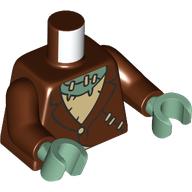 Lego Torso, Jacket, Stiches, Tan Shirt, Sand Green Chest, Scar print, Reddish Brown Arms, Sand Green Hands / Reddish Brown
