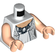 Lego Torso Dress with Metallic Silver Robe and Ornate Silver Brooch Print (Galadriel), Light Nougat Arms and Hands / White