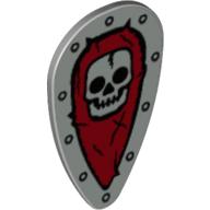 Lego Shield Ovoid with Silver Skull on Dark Red Print / Light Bluish Gray