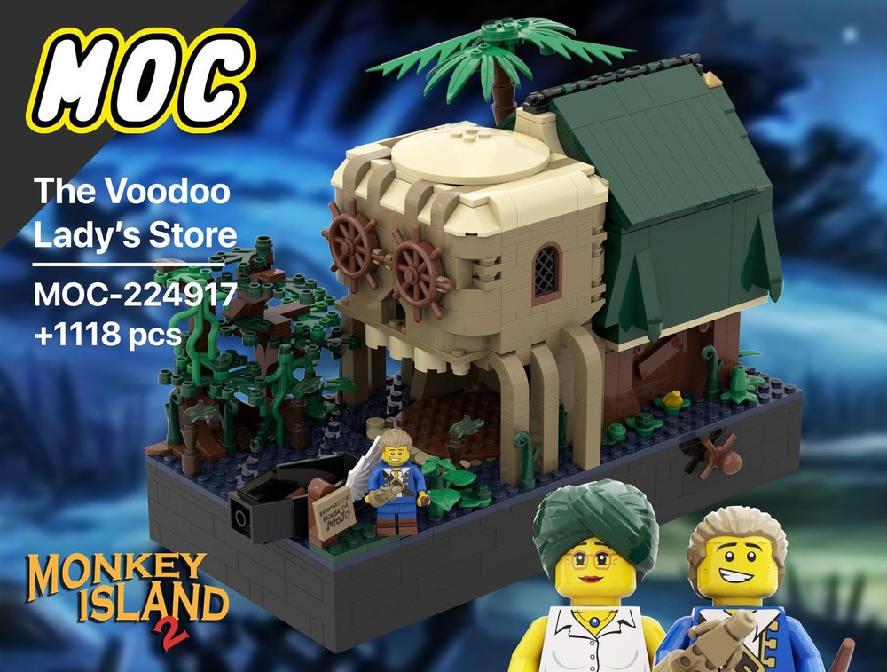 Lego Monkey Island 2 - Visiting the Voodoo Lady's Skull | Guybrush Threepwood| Pirates | Coffin |Voodoo Doll | Video Game