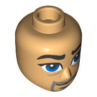 Lego Minidoll Head Male, Thick Black Eyebrows, Blue Eyes, Dark Bluish Grey Beard / Warm Tan