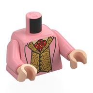 Lego Torso, Jacket, Gold Vest, Dark Red Scarf print, Warm Pink Arms, Light Nougat Hands / Warm Pink