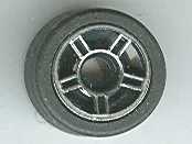 Wheel 11mm D. x 6mm with 5 Spokes with Silver Outline Pattern with Black Tire 14mm D. x 6mm Solid Smooth (50944pb01 / 50945)