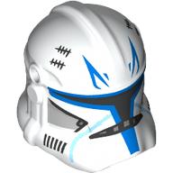 Lego Helmet Clone Trooper Phase 2, Closed Front, Holes for Visor with Blue Markings, Black Score Marks print (Captain Rex) / White