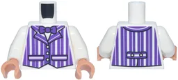 Torso Vest with Dark Purple Vertical Stripes and Bow Tie, Black Trim and Pockets Pattern / White Arms / Nougat Hands / White