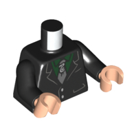 Lego Torso Jacket, Dark Bluish Grey Tie, Dark Green Shirt print, Black Arms, Light Nougat Hands / Black