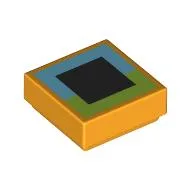 Tile 1 x 1 with Dark Azure/Lime/Black Pixelated Eye / Bright Light Orange