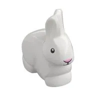 Animal, Rabbit / Bunny with Black Eyes and Mouth - Pink Nose Print / White