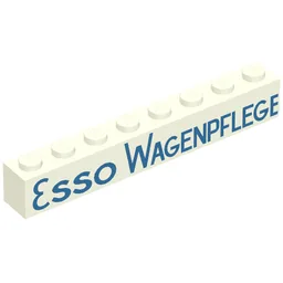 Brick 1 x 8 with 'ESSO WAGENPFLEGE' Blue Print / White