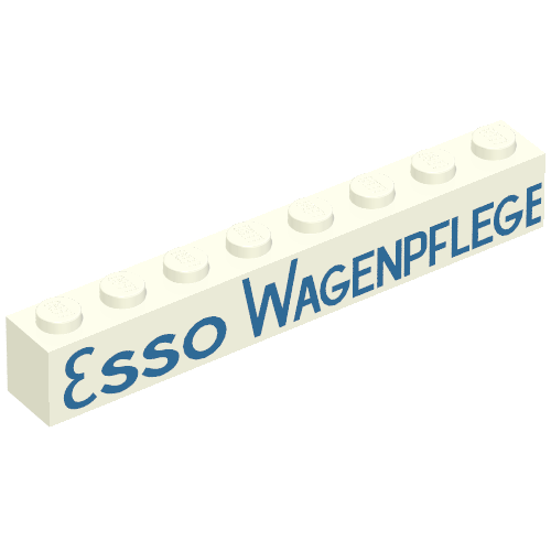 Lego Brick 1 x 8 with 'ESSO WAGENPFLEGE' Blue Print / White