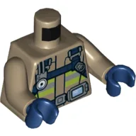 Torso, Jacket, Firefighter Harness, Utility Belt with Screen, Lime and Silver Stripes Print, Dark Tan Arms, Dark Blue Hands