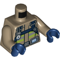 Lego Torso Jacket, Firefighter Harness, Utility Belt with Screen, Lime and Silver Stripes Print, Dark Tan Arms, Dark Blue Hands / Dark Tan