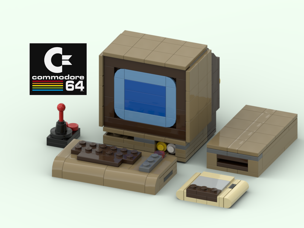 Lego Commodore C64, Monitor 1702, Floppy 1541, Datasette and Joystick in micro scale