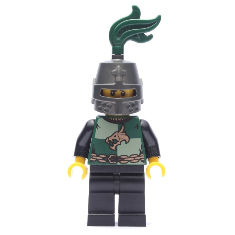 Lego Dragon Knight, Dark Green, Helmet with Dark Green Plume, Moustache and Stubble (Pearl Dark Gray)