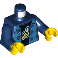 Lego Torso Plaid Shirt, Black Undershirt with Peeled Banana Print, Dark Blue Arms, Yellow Hands / Dark Blue